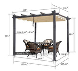 PURPLE LEAF 10' X 10' Aluminum Outdoor Retractable Canopy Pergola Deck Garden Patio Gazebo Grape Trellis Pergola, Beige