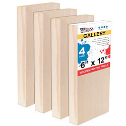 U.S. Art Supply 6" x 12" Birch Wood Paint Pouring Panel Boards, Gallery 1-1/2" Deep Cradle (Pack of 4) - Artist Depth Wooden Wall Canvases - Painting Mixed-Media Craft, Acrylic, Oil, Encaustic