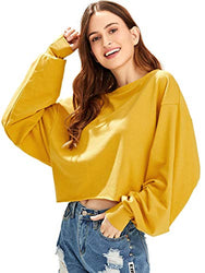 Romwe Women's Drop Shoulder Lantern Sleeve Pullover Sweatshirt Yellow L