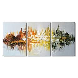 Hand-Painted Abstract Canvas Wall Art Modern Landscape Oil Painting for Living Room Contemporary Artwork Decor Hanging Framed Ready to Hang (48" W x 24" H (16"x24" x3pcs))