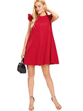 Romwe Women's Ruffle Trim Sleeve Summer Beach A Line Loose Swing Dress Red M