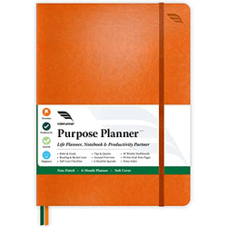 Purpose Planner Undated Monthly Weekly Daily Productivity Journal 2022 Optimized Life, Goal Setting & Business Tool for Professionals, Moms, Academic Student - Leather Day Organizer Notebook