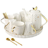 "Starry Moon" Ceramic Tea Set with Tea pot,DERUI CREATION Coffee Cup Set with 6oz Cups,Afternoon Tea Time Serving (White)
