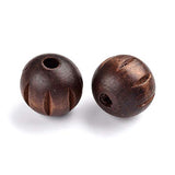 20pcs Simple Carved Wood Ball Beads Coffee Color Round Loose Spacer Craft 25mm