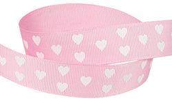 HipGirl Boutique Valentine's Day Grosgrain or Satin Heart Ribbon (5yd 7/8" Pink/White Heart Ribbon)