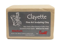 Chavant CLAYETTE Medium - 2 Lbs. Professional Oil Based Sulfur Free Sculpting Clay - GREY