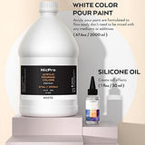 Nicpro Titanium White Color Acrylic Pour Paint, 67.6 Ounce Pre-Mixed Pouring Paint Supplies with Silicone Pour Oil & Gloves for Canvas, Rock, Wood Cell Creation Flow DIY Art Painting, Ready to Pour
