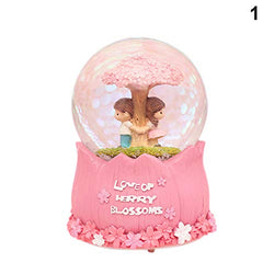 Qjoy Sakura Couple Crystal Ball with Rotating Light Music Box