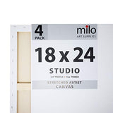 MILO PRO | 18 x 24" Stretched Canvas Pack of 4 | 3/4" inch Studio Profile | 11 oz Primed Large Professional Artist Painting Canvases | Ready to Paint White Blank Art Canvas Bulk Set
