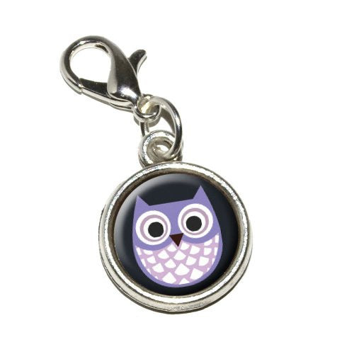 Graphics and More Cute Purple Owl Antiqued Bracelet Pendant Zipper Pull Charm with Lobster Clasp
