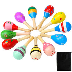 Resinta Wooden Maracas 12 Pieces Colorful Mini Neon Maracas with Adorable Pattern Designs Mexican Fiesta Party Favors Classroom Musical Instruments Noisemaker
