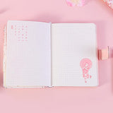 Cute Cartoon Notebook, Kawaii Journal Notebook Sakura Series Japanese Sketchbook, Leather Cover Journal Diary Notebook with Magnetic Buckle 224pages (pink1)