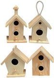 Creative Hobbies Mini 4 Inch Tall Birdhouse, Set of 4 Styles, Unfinished Wood Ready to Paint or