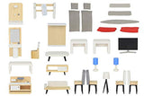 Pidoko Kids Wooden Dollhouse Furniture - DIY Accessories (30 Pcs) - Kitchen, Bathroom, Living Room, Bedroom