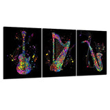 Kreative Arts 3 Piece Music Canvas Art Black Wall Decor Musical Instruments Canvas Prints with Frame for Bedroom Beutiful Music Notes Painting Electric Guitar Harp Sax Framed Posters Ready to Hang