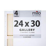 MILO PRO | 24 x 30" Stretched Canvas Pack of 4 | 1.5" inch Deep Gallery Profile | 11 oz Primed Large Professional Artist Painting Canvases | Ready to Paint White Blank Art Canvas Bulk Set