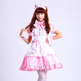 Japanese Anime Sissy Maid Dress Cosplay Sweet Classic Lolita Fancy Apron Maid Dress with Socks Gloves Set (Pink)(XL = Asia XXL)