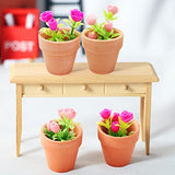 4 Pieces Mini Dollhouse Potted Plant Flower Model 1:12 Miniature Scene Bonsai Plant Set Accessories Micro Landscape Decoration (Rose+Pink)