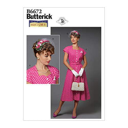 BUTTERICK B6672E5 Women's 1950's Hat and Polka Dot Dress Costume Sewing Patterns by Nancy Farris-Thee Sizes 14-22