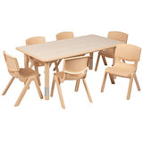 Flash Furniture 23.625"W x 47.25"L Rectangular Natural Plastic Height Adjustable Activity Table Set with 6 Chairs