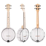 Mulucky 4-String Banjo Ukulele, Mini Banjo Ukes Transparent With Gig Bag Tuner String Strap Picks - BU80T