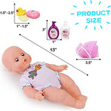 Baby Bath Toys 13-Inch Little Newborn Doll Bath Set - Real Working Bathtub with Detachable Shower Spray and Accessories for Kids Pretend Play