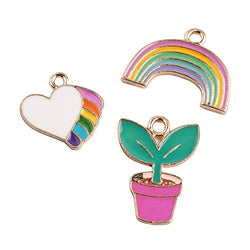 M263-E 9pcs New Cute Rainbow Love Flower Bracelet Charms Pendants Wholesale