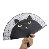 Tinksky Women Cartoon Cat Folding Silk Fan Handheld Fan (Black)