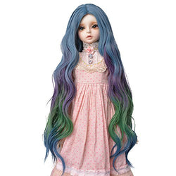 MUZI WIG BJD SD Doll Hair Wig for 1/3 Doll, Blue Purple Green Doll Wig High Temperature Fiber Gradient Color Long Curly Hair Doll Accessories