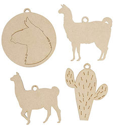 Unfinished Wooden Llama, Cactus Christmas Tree Ornaments for Crafts (24 Pack)