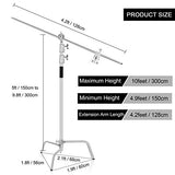 Emart 10ft/3m Heavy Duty C Stands, Adjustable Aluminum Alloy Photography C-Stand with Holding Boom Arm and Grip Head Kit for Photo Video Studio, Monolight, Reflector, Softbox - 2 Pack
