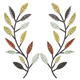 2 Pieces Metal Tree Leaf Wall Decor Vine Olive Branch Leaf Wall Art Wrought Iron Scroll Above The Bed, Living Room, Outdoor Decoration (Multi Color)