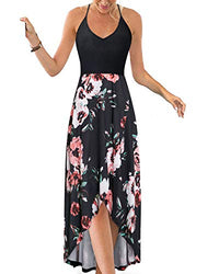 KILIG Women's V Neck Sleeveless Casual Summer Sundresses Asymmetrical Patchwork Floral Maxi Dresses (Floral-I, Medium)