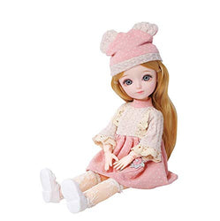 HUMEI 12inch BJD Dolls with Long Blonder Hair, Shirt Set with a hat and Shoes, Having Different Movable Jointed SD Doll Set for Girl as (White Powder)