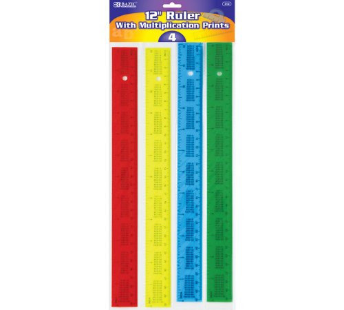 BAZIC 12" (30cm) Ruler w/ Multiplication Prints (4/Pack)