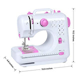 Sewing Machine Electric Household Sewing Machine Portable Crafting Mending Machine Multifunctional Overlock 12 Built-in Stitches for Beginners Girls Amateurs with Sewing Light Foot Pedal Pink