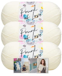 Lion Brand Yarn - Pound of Love - 3 Pack with Pattern Cards in Color (Antique White)