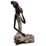 Rockin Statue African Figurine Sculpture Colorfull Dress Sitting Down Lady Figurine Statue Decor Collectible Art Piece 16" Inches Tall - Flower Dress Tropical -Body Sculptures Decorative