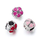 Beadthoven 50pcs Alloy Enamel Flower European Beads with Large Hole Style Dangle Charms Beads for