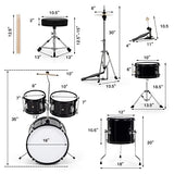 Costzon 16” Kids Drum Set, 5-Piece Full Size Complete Junior Drum Set with Adjustable Throne, Cymbal, Hi-Hat, Pedal & Drumsticks, Beginner Drum Kit with Bass Snare Tom Drum, Age 3-12, Black