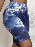 Romwe Women's Cute Print Biker Shorts High Waist Athletic Yoga Workout Shorts Tie Dye Blue L