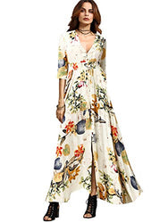 Milumia Women's Button Up Split Floral Print Flowy Party Maxi Dress Beige X-Small