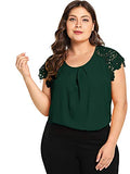 Romwe Women's Plus Size Short Sleeve Lace Hollow Round Neck Elegant Blouse Deep Green 2X Plus