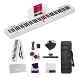 Finger Dance Folding Piano 88 key keyboard Digital Piano with MIDI Portable 88 Key Full Size Upgrade Wood Grain Semi-Weighted Keyboard Piano with Lighted Keys for Beginners - White Lighted Keys