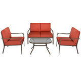 Best Choice Products 4-Piece Cushioned Patio Furniture Conversation Set w/Loveseat, 2 Chairs, Coffee Table - Red