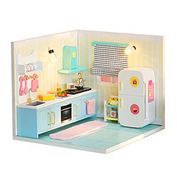 Spilay Dollhouse DIY Miniature Wooden Furniture Kit,Handmade Mini Corner of The House Model with Dust Cover & LED ,1:24 Scale Creative Doll House Toys for Adult Girl Friend Birthday Gift Can Combined
