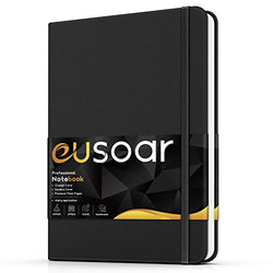 EUSOAR Notebook Lined, 1 Pack A5 5.5"x8.3" 192 Pages Black Faux Leather Hardcover College Ruled Subject Journal Notebook with Back Pocket, Sketchbook Notepad Memo for School Work Travel Diary Writing