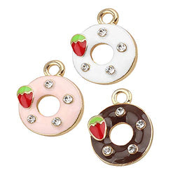 M224-E 9pcs New Cute Pink Chocolate Donut Bracelet Charms Pendants Wholesale