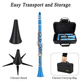 VANPHY Bb Clarinet for Student Beginner, B Flat 17 Nickel-plated Keys Clarinet with Case, Stand, Strap, 2 Barrels, 8 Mouthpiece Cushion, White Gloves, Cleaning Kit (Blue)