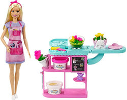Barbie Florist Playset with 12-in Blonde Doll, Flower-Making Station, 3 Dough Colors, Mold, 2 Vases Teddy Bear, Great Gift for Ages 3 Years Old Up